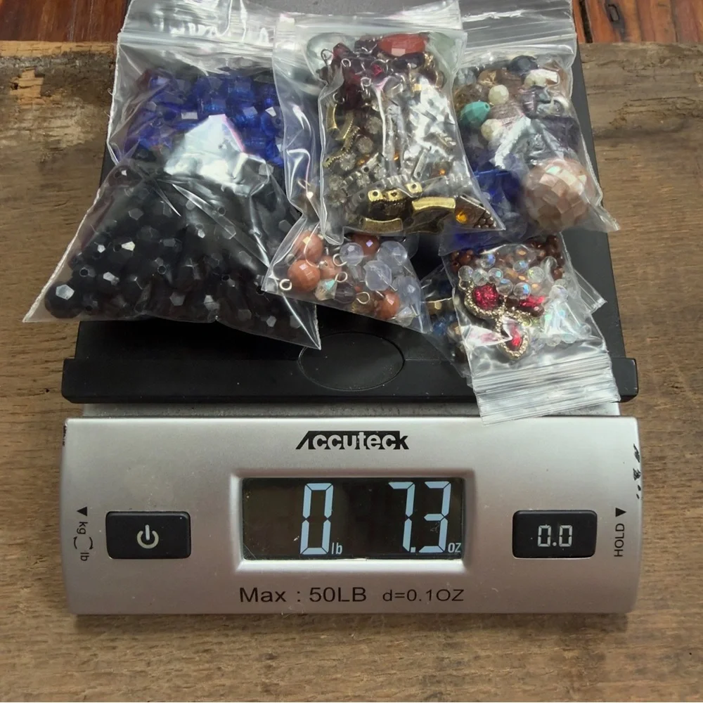 Assorted rhinestone & faceted bead charm mixed lot var materials hi low vtg mod